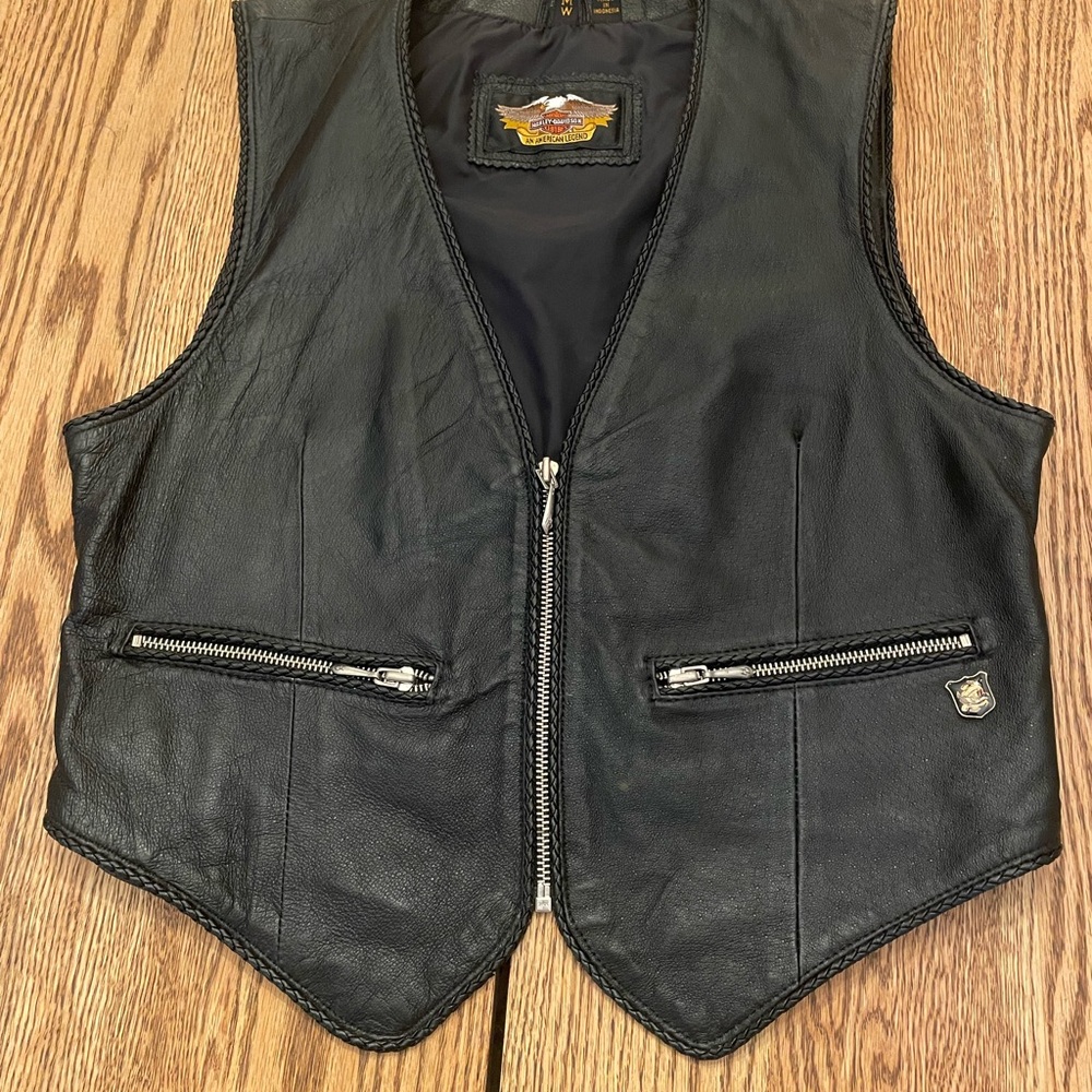 Harley-Davidson Black Genuine Leather Vest with Embroidered Patch